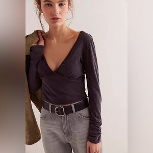 Free People We The Free Ivy Long Sleeve Top | Black | Small | NWT